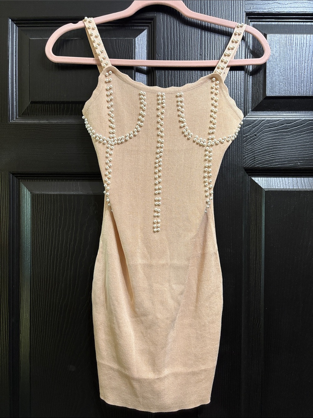 Pearl-Trim Nude Pink Mini Dress